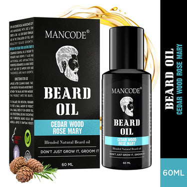 Mancode Beard Growth Oil for Men - 60ml More Beard Growth, With Cedarwood & Rose Mary Natural Oils including Vitamin E, Nourishment & Strengthening, No Harmful Chemicals